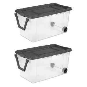 Sterilite 160 Qt Latching Stackable Wheeled Storage Box Container w/ Lid, 2 Pack Organiser Set Sterilite 160 Qt Latching Stackable Wheeled Storage Box Container w/ Lid, 2 Pack Organiser Set