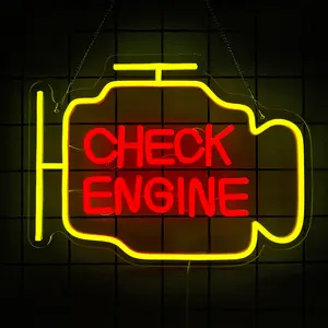 Check Engine Light Neon Wall Decor, LED Garage Sign Art Gift for Dad, USB Powered Car Repair Shop Workshop Party Birthday Present
