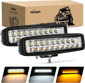 Nilight 15020F-B 2PCS 54W White/Amber Lights Bar 6 Inch Flood Fog Road Boat Driving Led Work SUV Jeep Lamp