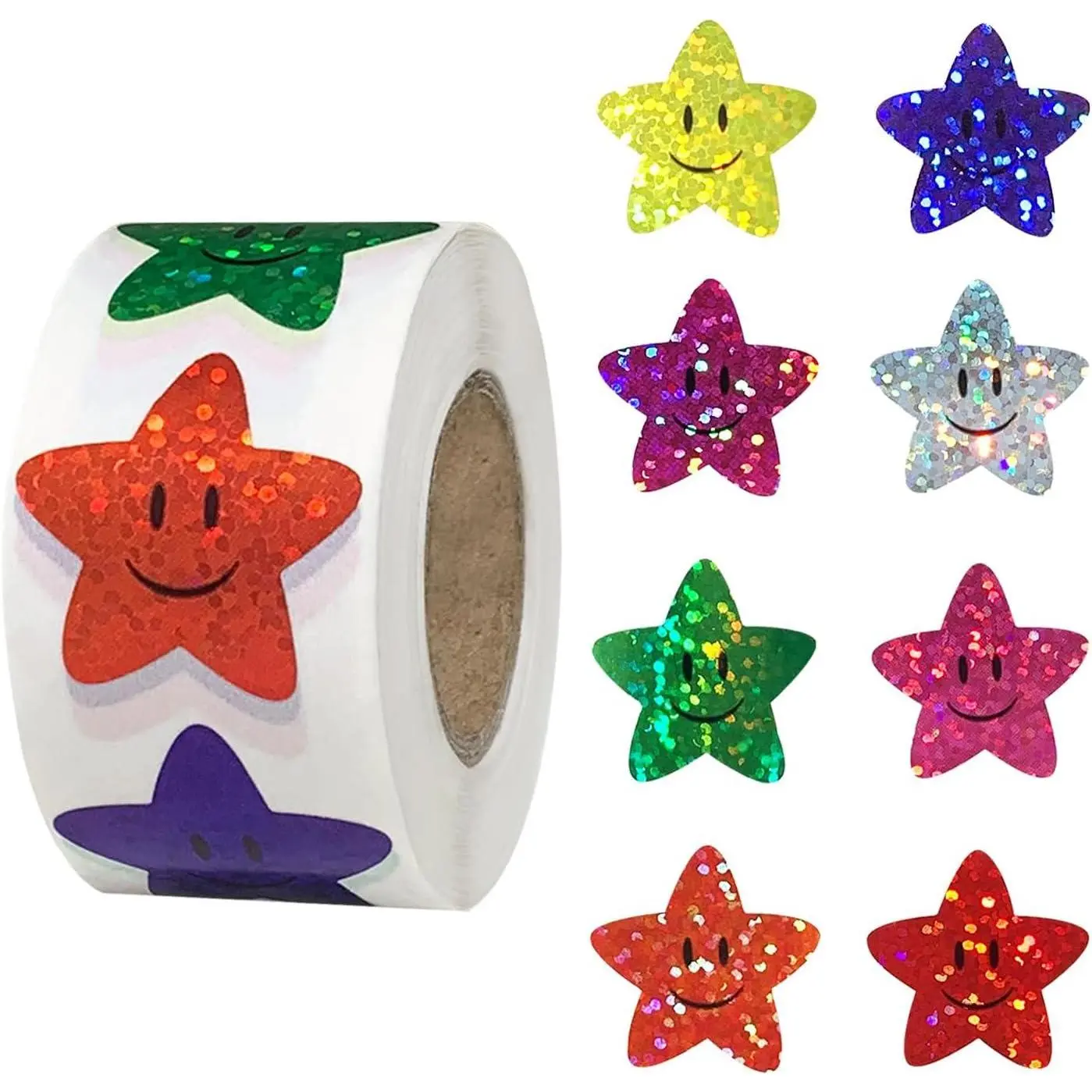 500 Pcs Star Smiley Stickers for Rewarding Student Behaviour, 8 Colour Glitter Star Stickers for Teachers, Student Behaviour Sheets, Handbooks(1 Pack)