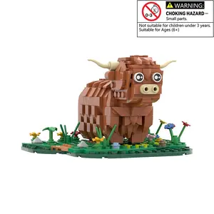 MOC animal highland cow building blocks assembly model plateau animal cow bricks toys display collection suitable for family and friends holiday gifts Building Block Sets