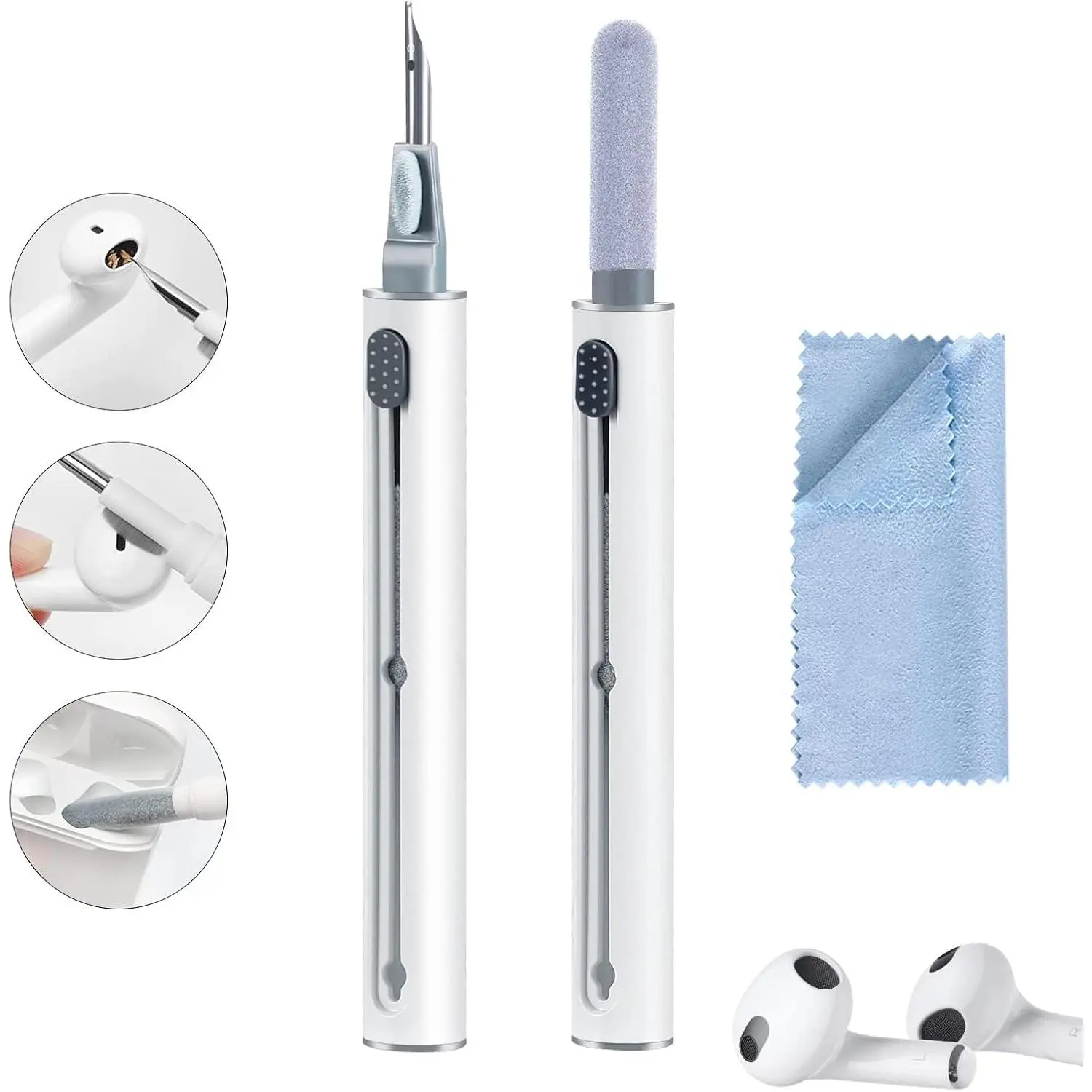 Multi-Function Airpod Cleaner Kit - Soft Bristle Brush, High Density Brush, Metal Flocking Sponge Pen for Airpods Pro 1/2/3, Wireless Charging Boxes, Bluetooth Headsets, Phones (1Pc) - Dust-Safe Design