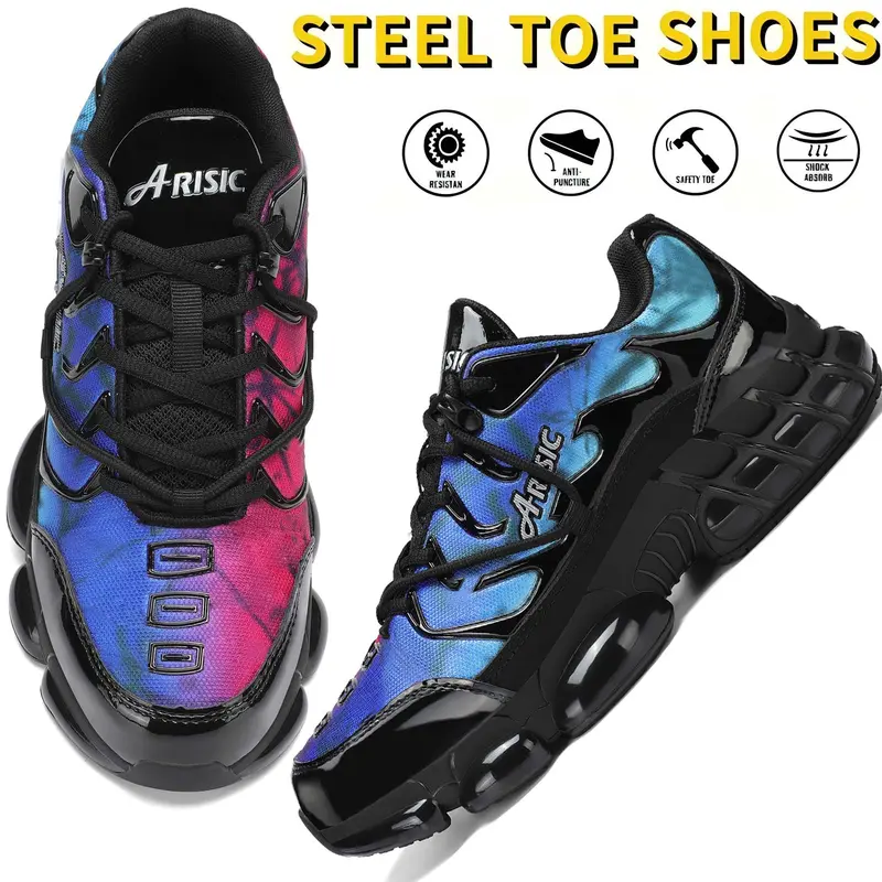Men's Wide Round Steel Toe Working Shoes - Lace-Up Laces, Lightweight, Puncture Resistant, All Seasons Multi-Function Casual Work Safety Footwear
