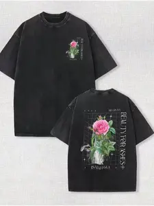 Women's Retro Trendy Loose Shortsleeve Grid Washed Cotton Tee - Black, Beauty for Ashes Rose Smoke Vintage Faith Top with Isaiah 16:3 Bible Verse, Oversized Casual Print Streetwear T-Shirt summerwins,summerwins