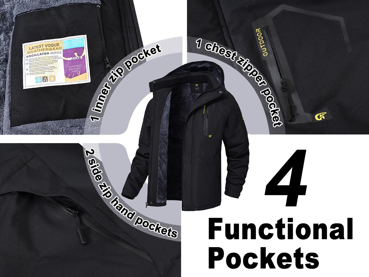 Men's Ski Jacket Winter Warm Snow Coat Waterproof Windbreaker Hooded Work Outerwear Snowboarding Jackets