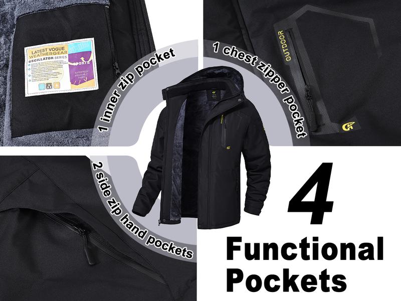 Men's Ski Jacket Winter Warm Snow Coat Waterproof Windbreaker Hooded Work Outerwear Snowboarding Jackets