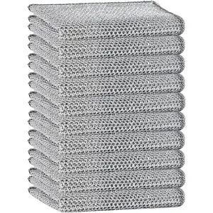 Reuseable Cleaning Cloth,Soft Wire Dishwashing Rags ,Double layer multi-purpose anti-scratch steel wire multi-purpose cleaning cloth,Suitable for tableware, metal,kitchen,home,office (10-Silver) Traditional Mesh Window Wipes
