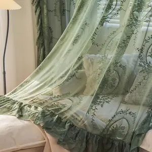 1pc Cute Boho Lace Sheer with Floral Embroidery, Wrinkled Design, Rod Pocket, Perfect for Home Decor, Single Piece, Room Decor Curtain, Home Decoration Curtain