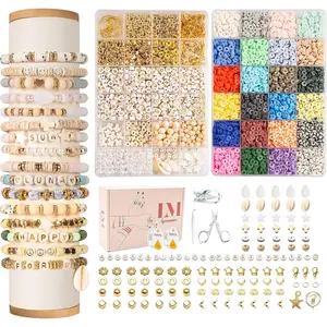 Clay Beads 8000 Pcs 2 Boxes Bracelet Making Kit 24 Colors Polymer Clay Beads Heishi Disc Beads for Jewelry Making with Charms Gift Pack for Girls