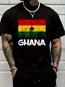 100% Cotton Ghana Vintage Ghanese Flag Africa Ghanese Roots Ghana Flag T-Shirt Women's Men's Graphic Tee Crew Neck summer vacation Tops