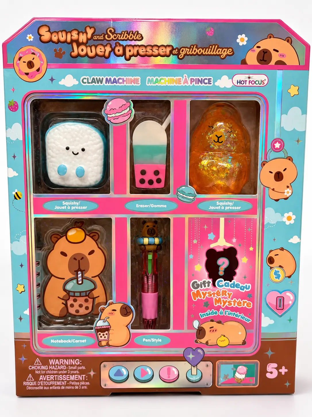 Hot Focus Squishy & Scribble Capybara Claw Machine Set