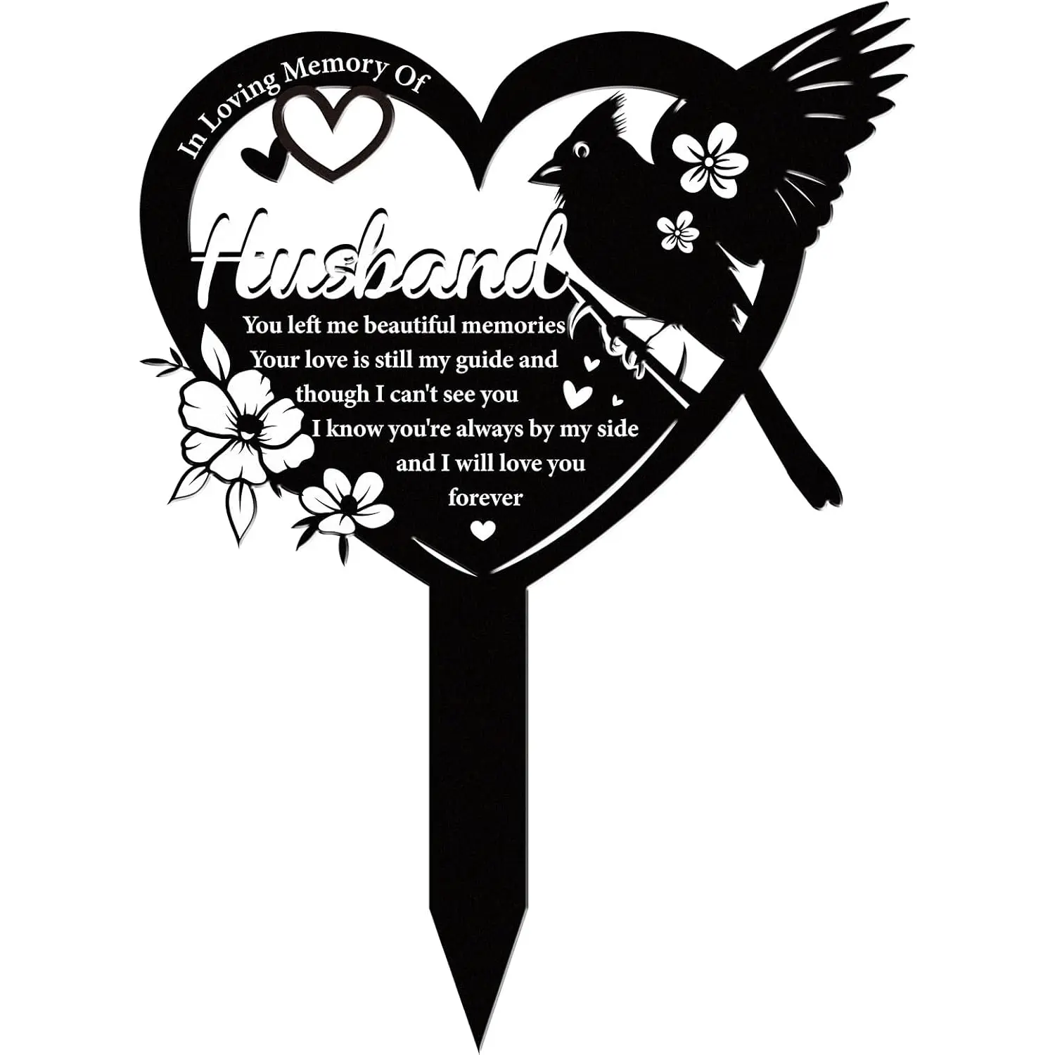 Husband Grave Decorations for Cemetery - Cardinal Grave Markers for Humans Black Metal Memorial Plaques Garden Stakes for Outdoors Decor