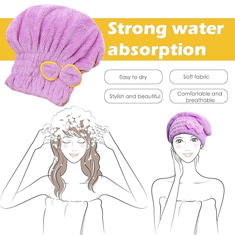 Hair Towel Turban for Women - Easy to Wear, Super Absorbent Fast Drying Hair Wrap for Long/Short Wet Hair, Soft Hair Cap for Bath, Shower, Salon, Travel- Red + Purple