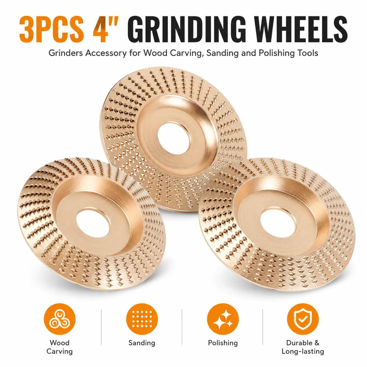 3PCS 4 in Grinding Wheels - Power Grinder Abrasive Accessories, Ideal for Wood Carving, Sanding