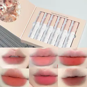 Matte Velvet Lip Mud Liquid Lipstick Set 6Pcs Waterproof Long Lasting Nude Red Lip Gloss Chocolate Lip Clay Korean Cosmetic Lip Makeup Kit