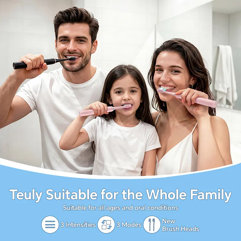Adult Rechargeable Electric Toothbrush, Pink, with 8 DuPont Brush Heads, 3 Cleaning Modes, 3 Intensity Levels, IPX7 Waterproof, 30-Day Battery Life, Travel Case