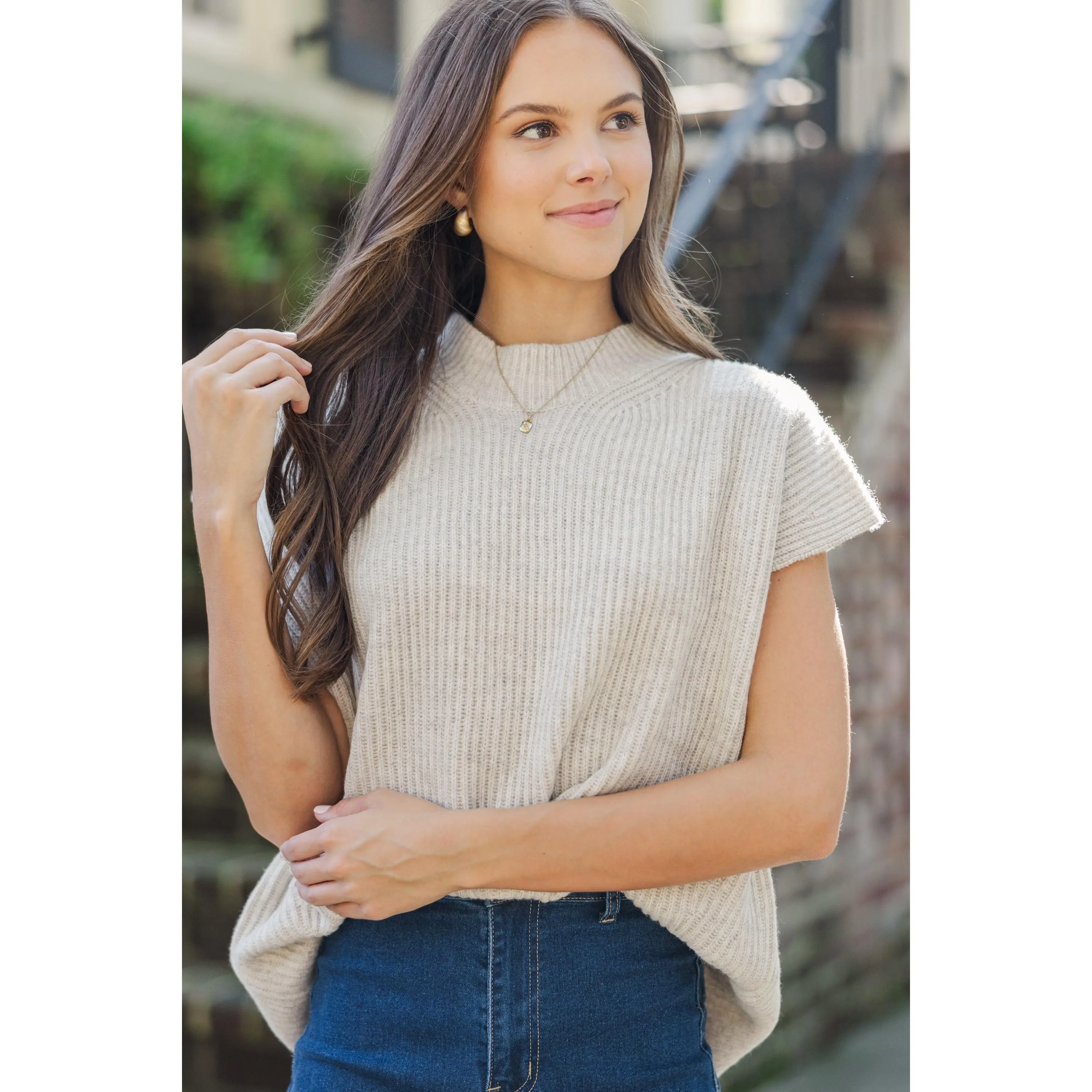 The Slouchy Oatmeal Short Sleeve Sweater