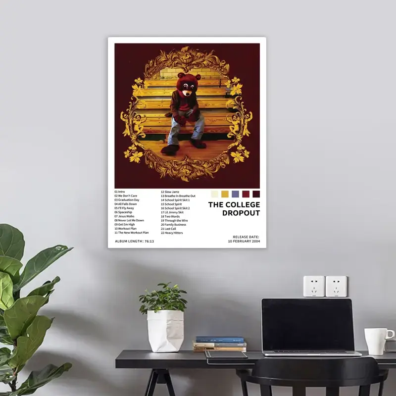 The College Dropout - music album cover, retro canvas poster, Canvas Art And Prints For Walls, classic hip-hop rap art print, Wall Art, suitable for home, office, or dorm decoration; perfect for dorm birthday/Christmas/New Year's gifts; frameless