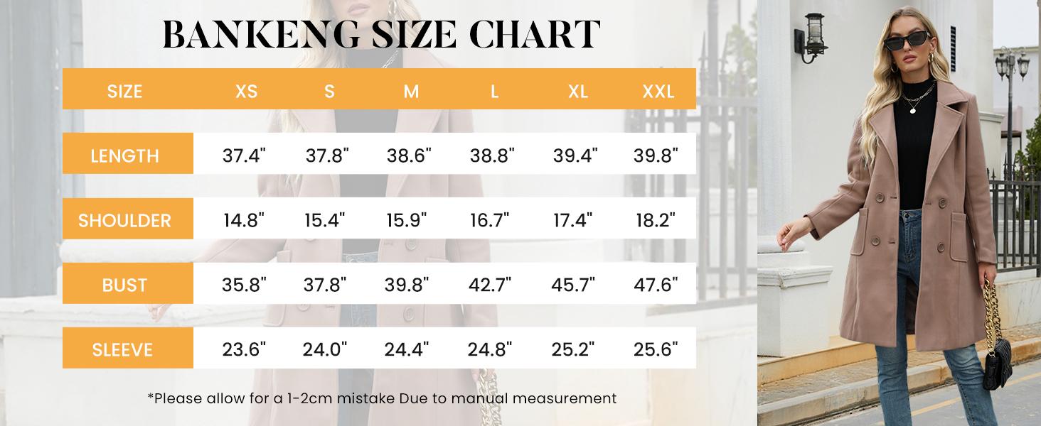 UANEO Women Winter Wool Blend Camel Mid-Long Coat Notch Double-Breasted Lapel Jacket Outwear