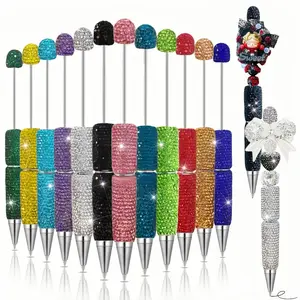 12 count Glitter Beadable Pens Full Rhinestone Fancy Pen for Beads Cute Journalling Pens for Women Fun Bling Ballpoint Pens Tween girls Gifts Trendy Stuff