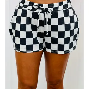 Black/White Checkered Print Pull On Shorts (Reg & Plus)