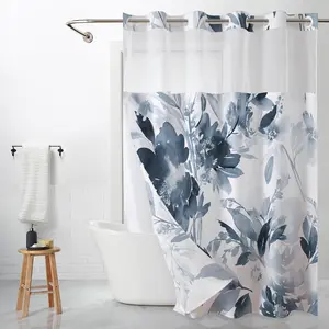 Floral Printed Shower Curtain, 1 Count Waterproof Shower Curtain with Removable Liner, Bathroom Decor Supplies for Home Hotel Salon Dormitory, Bathroom Decoration Accessories