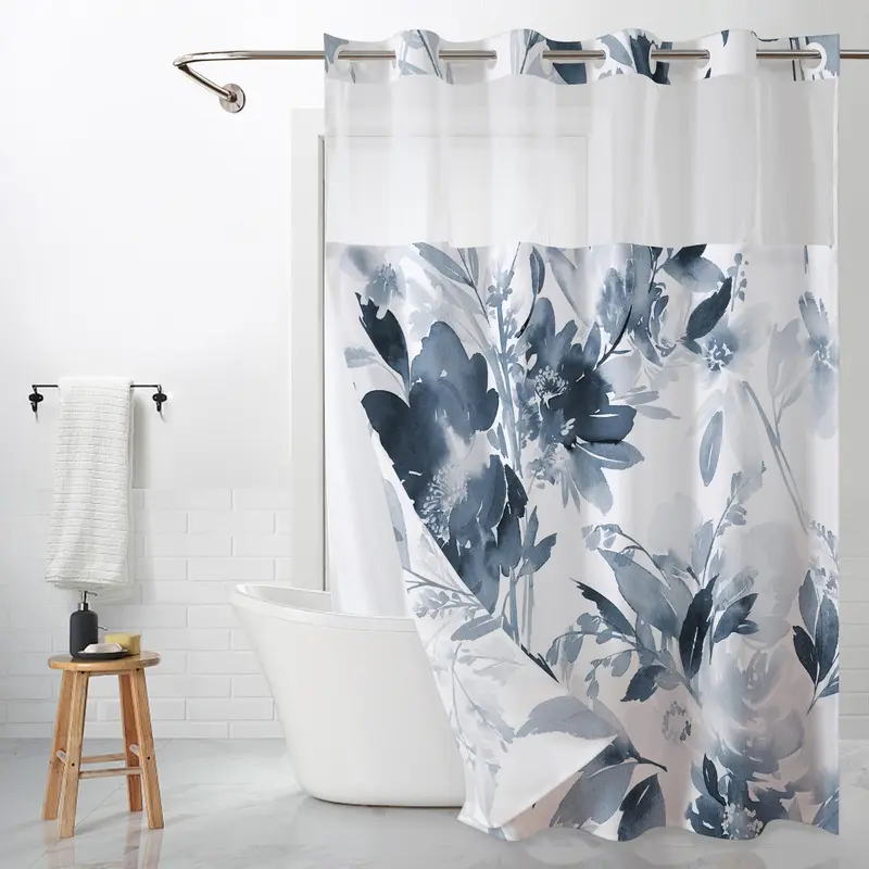 Floral Printed Shower Curtain, 1 Count Waterproof Shower Curtain with Removable Liner, Bathroom Decor Supplies for Home Hotel Salon Dormitory, Bathroom Decoration Accessories