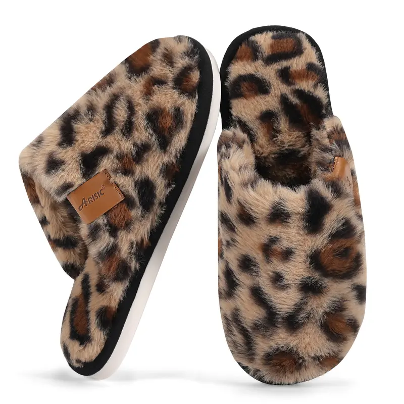 Women's Stylish Casual Leopard Print Fur Walking Shoes - Ultra Soft Plush Memory Foam Slippers, Cozy Indoor-Outdoor Footwear for Women, Slipper