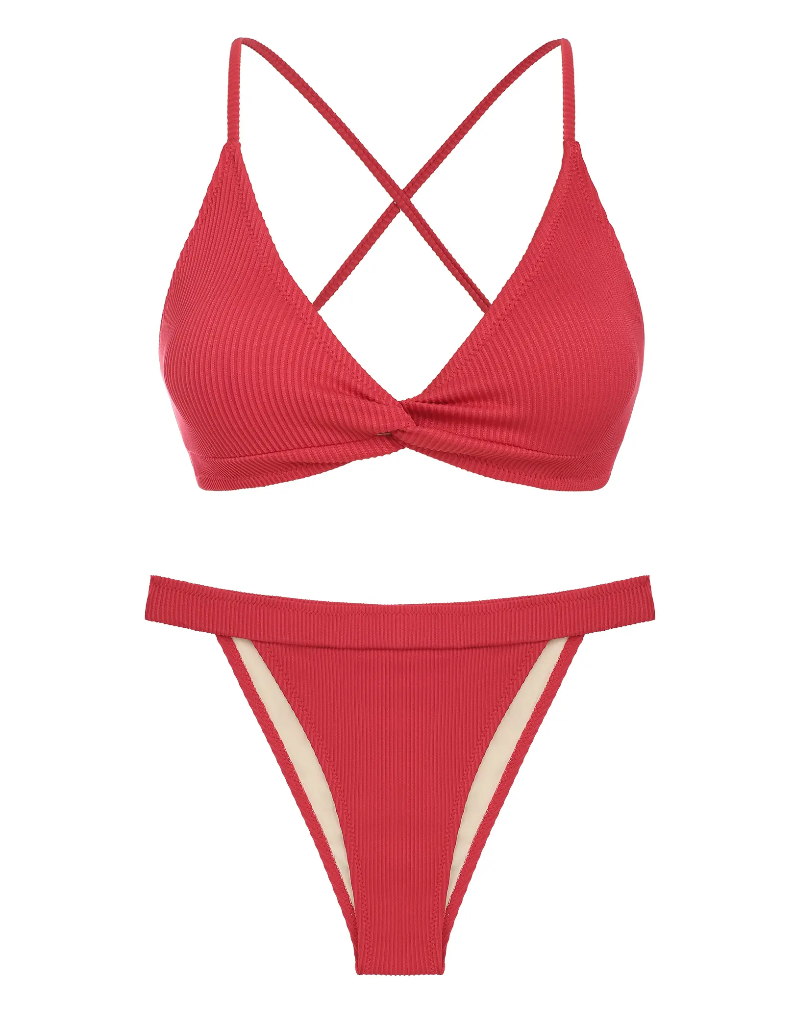 2026 Summer Solid Color Twist Knot Bikini Set Women Minimalist Elegant Beach Swimwear Multi Colors，ZAFUL