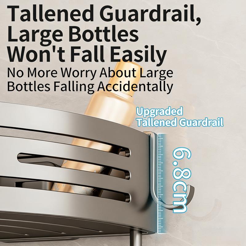 1/2-Pack Aluminum Gun Gray Triangular Suction Cup Shower Caddy, 1/2-Tier Corner Shelves Shower Storage Rack, Drill Free Wall Mount Shower Organizer, 40lbs Load Capacity Bathroom Accessories Towels Hook Toiletries