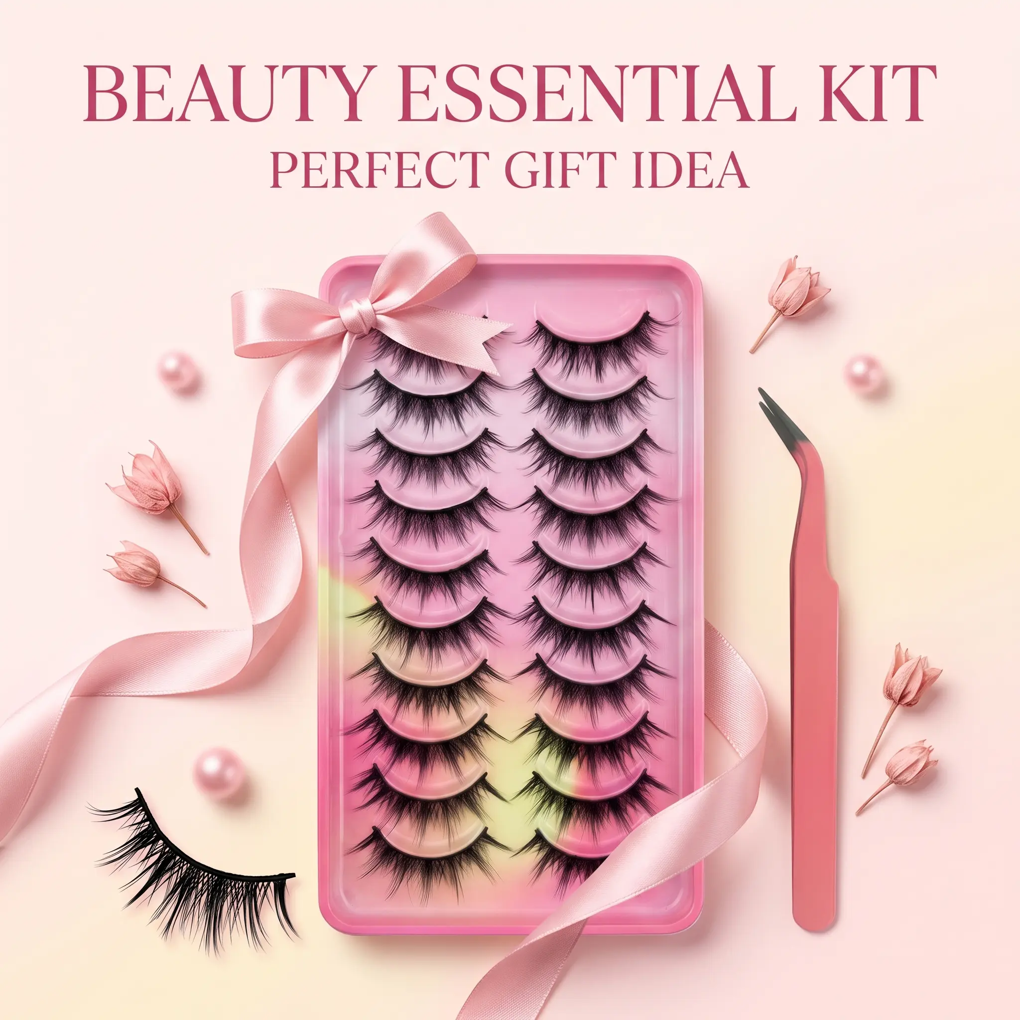 10 Pairs Wispy Cat Eye False Eyelashes Natural Fluffy 3D Strip Lashes Lightweight Reusable Fake Eye Lashes with Lash Tweezers for Daily Makeup Date Party Beginner Friendly