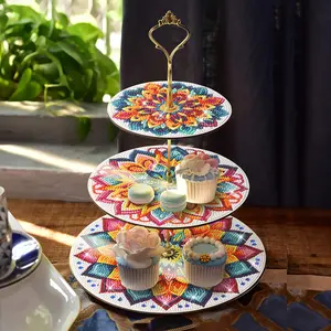 [Rotating Cake Stand] 3-Tier Rotating Cake Stand | DIY Diamond Art Party Tray, Halloween/Christmas Table Decor, Cupcake Tower for Birthday, Craft Kits for Adults Gift