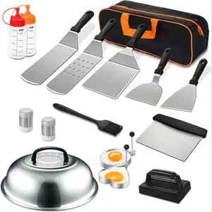 Barbecue Utensil Set, 1 Set Flat Top Grill Accessories Set, Including Spatula, Scraper, Basting Cover, Grill Brush, Outdoor Barbecue Utensils Set