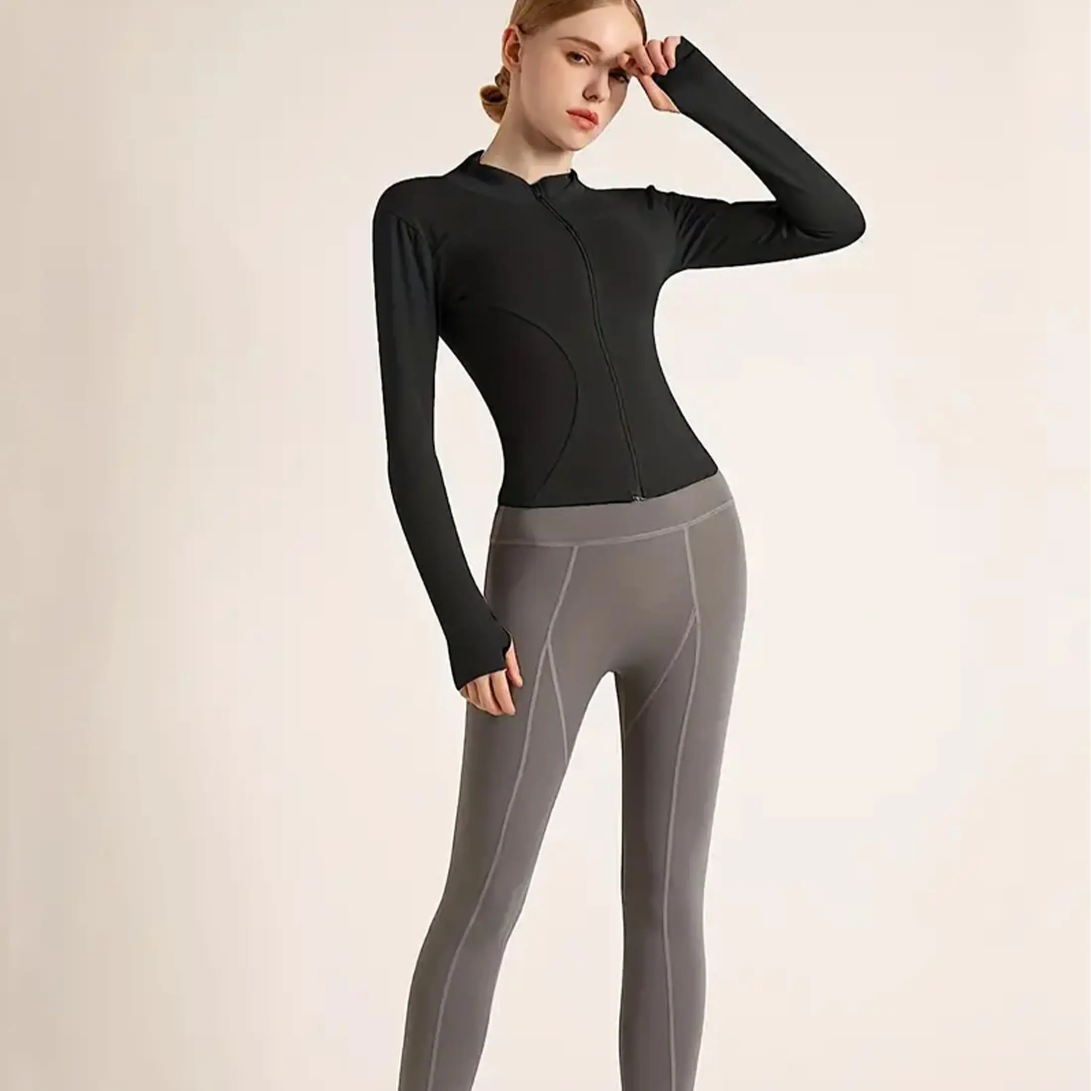 Women's Compression Sports Jacket Moisture-Wicking Gym Top with Thumbholes Springfresh
