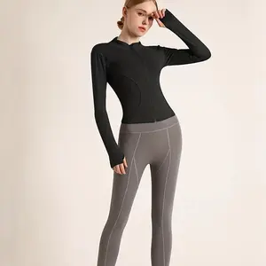 Women's Compression Sports Jacket Moisture-Wicking Gym Top with Thumbholes Springfresh