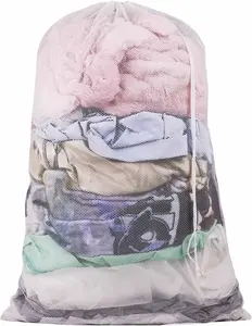 Large Laundry Bag, Dirty Clothes Bag with Drawstring Lock, Laundry Mesh Wash Bags for Laundry Bag Travel, 2 Pack 24" x 36", (White)