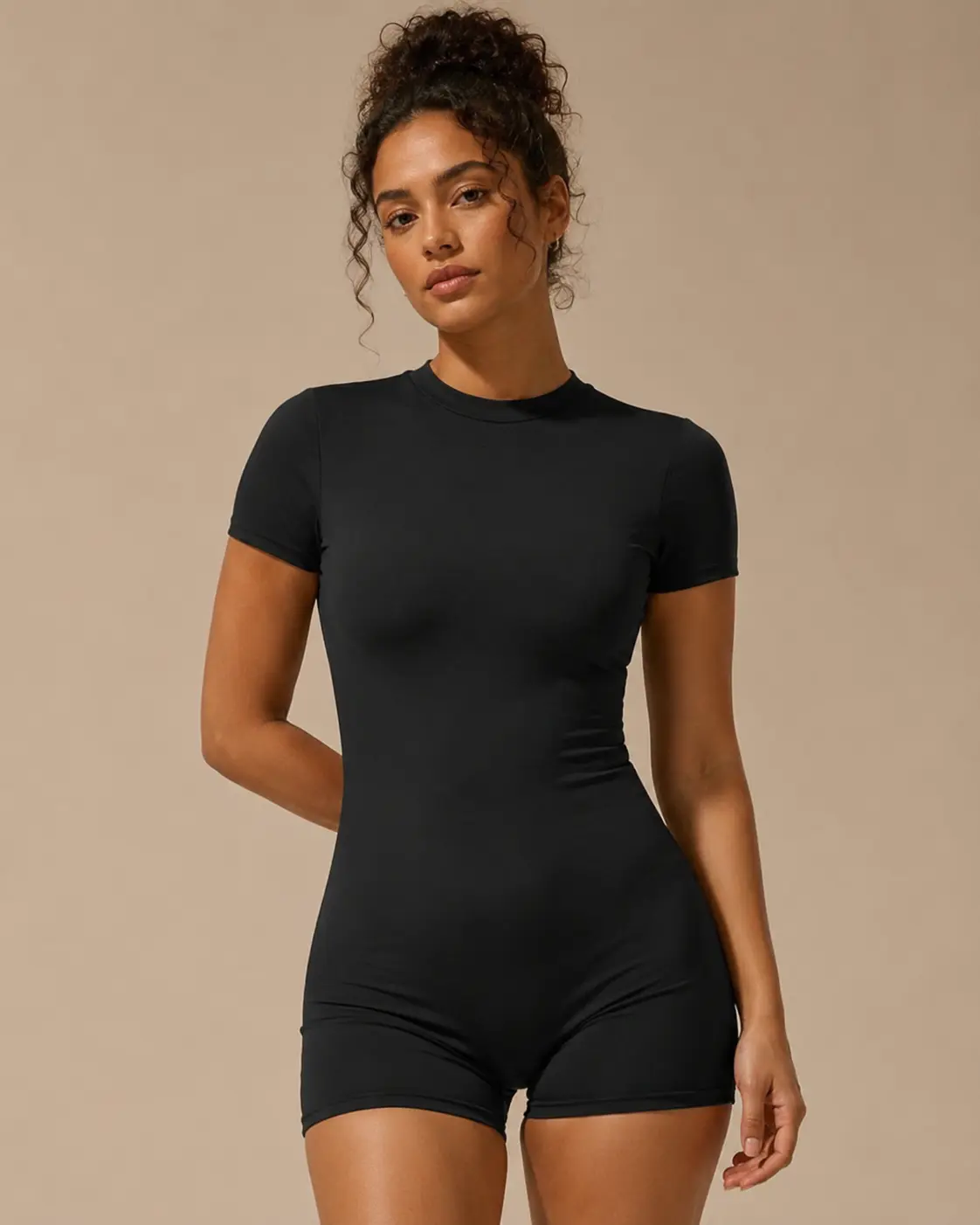 Black Short Sleeve Round Neck Romper for Women - Comfortable and Stylish