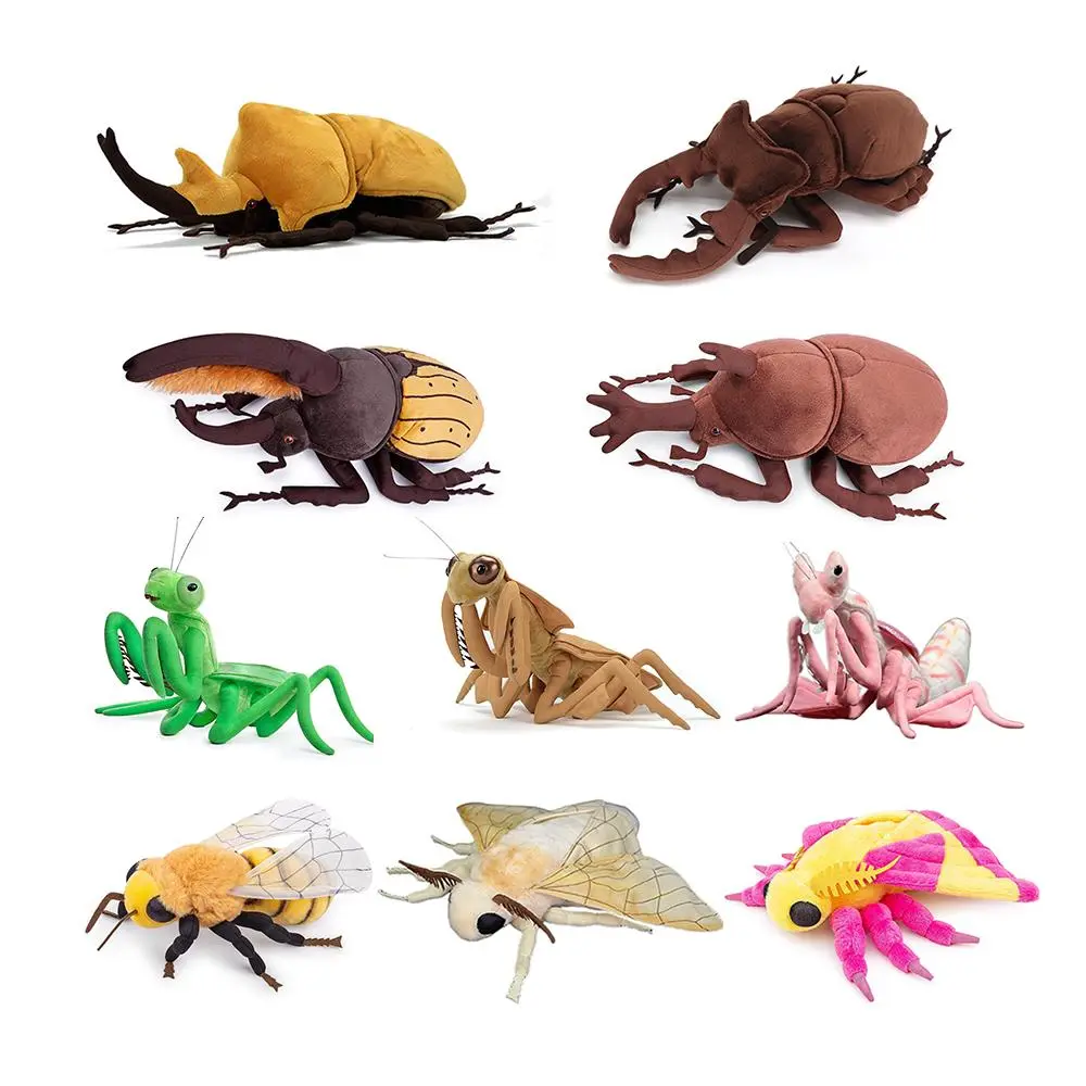 Lifelike Silkworm Moth Plush Toys Soft Insect Rosy Maple Moth Bee Pink Orchid Mantis Beetle Stuffed Animals Toy