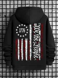 Patriotic American Flag Hoodie for Men - Casual Loose Fit, Long Sleeve, Polyester Hooded Sweatshirt with Kangaroo Pocket, Machine Washable - Perfect for Fall and Winter, Oversized Hoodie Hoodie