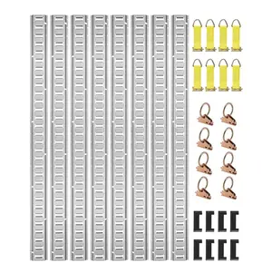 VEVOR E Track Tie-Down Rail Kit, 32PCS 5' E-Tracks Set Includes 8 Steel Rails 8 O-Rings 8 Tie-Offs with D-Ring 8 End Caps, Trailer Securing Accessories for Cargo Motorcycles Bikes, 1500 lbs Load