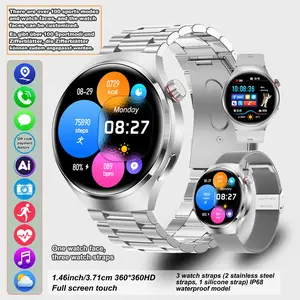 New smart watch for men and women, Multifunctional smartwatch, 1.46-inch ultra HD 360*360 dpi touch screen, over 100 watch faces & sports modes, AI voice assistant, wireless calling, app notifications, GPS tracking fitness bracelet, multiple strap