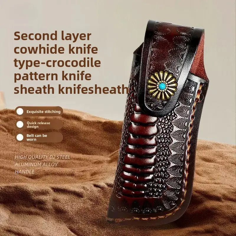 Leather Knife Sheath Pouch for Folding Knives, Tool Storage Bag, Belt-Wearable Camping Travel Accessory, Camping Accessories, Camping Supplies, Survival Gear, Survival Equipment, Outdoor Hiking Essentials