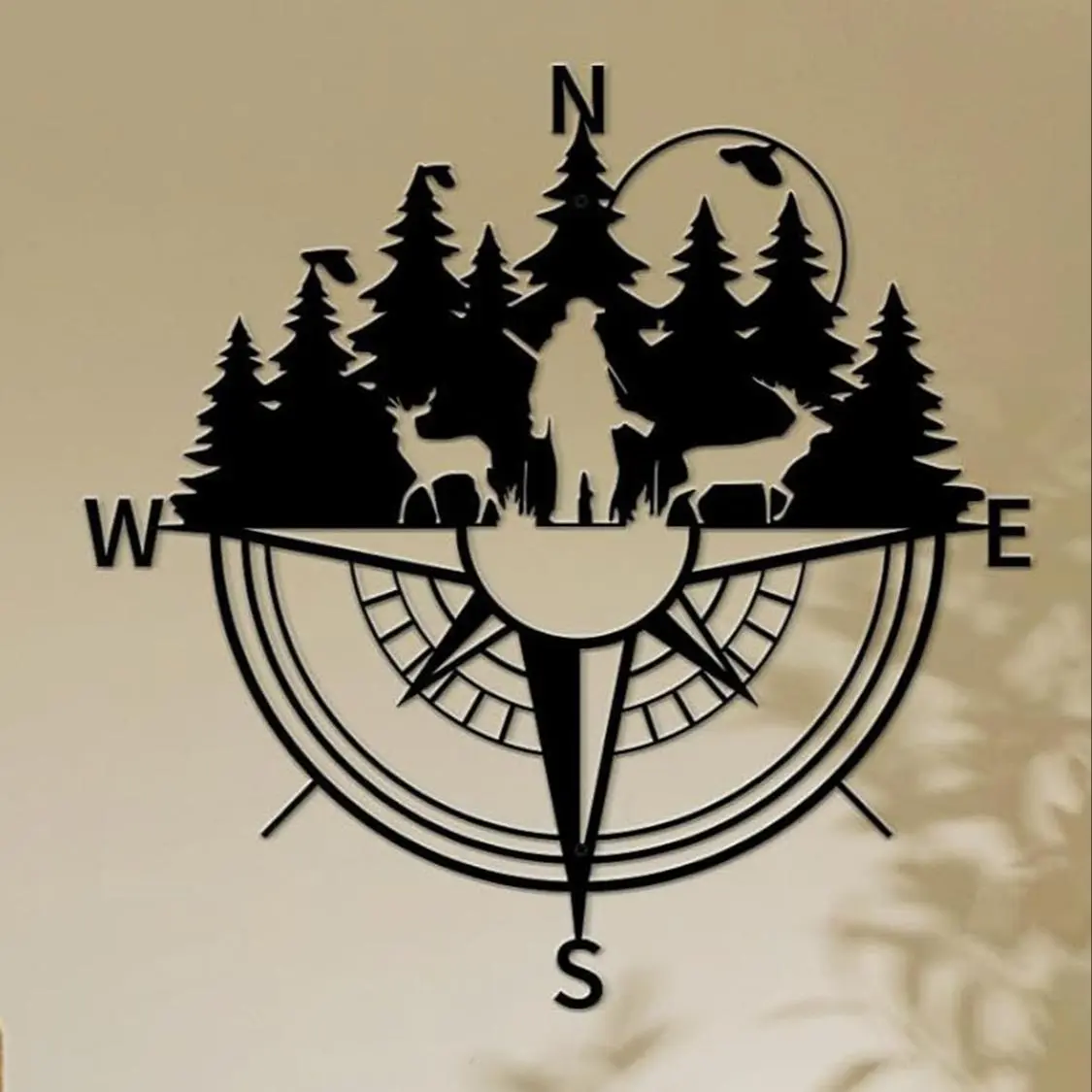 Compass Design Wall Decor, 1 Count Compass Wall Art, Wall Hanging Decor for Home Living Room Bedroom Office Garden Terrace, Ornaments