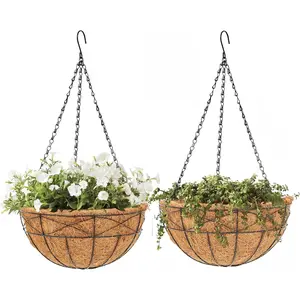 2 Pack /4 Pack Hanging Planters for Outdoor Plants, Metal Chain Hanging Baskets with Coco Liner, Round Hanging Flower Pots for Porch Balcony Garden Patio Decor, Indoor Outdoor Use