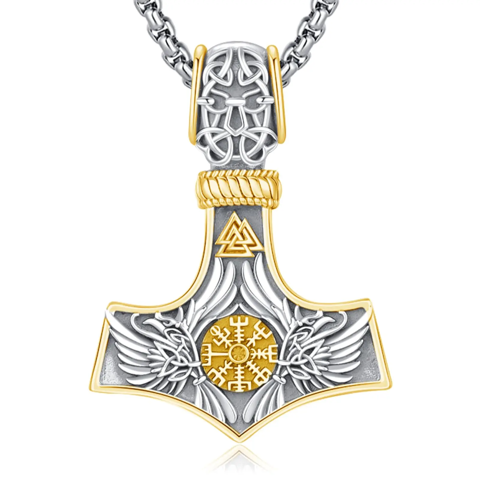 Thanches 925 Sterling Silver Viking Thor's Hammer Pendant - Norse Mythology Talisman Necklace with Stainless Steel Chains, Protection Amulet Jewelry Gift for Women