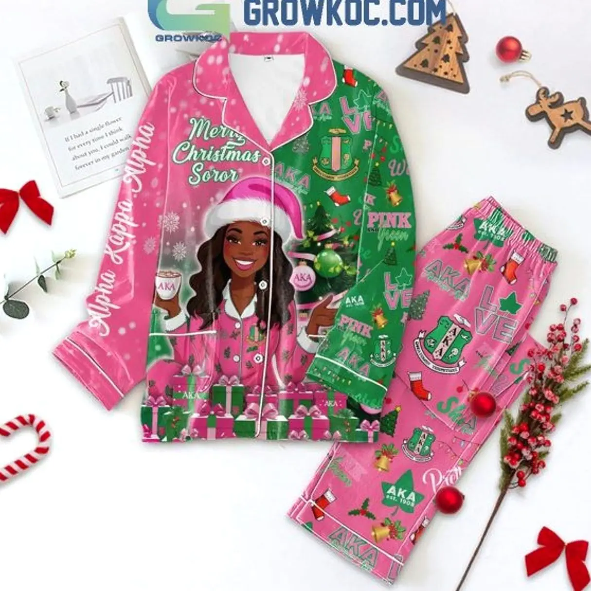 Alpha Kappa Alpha Merry Christmas Soror 2024 Polyester Pajamas Set
