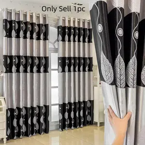 1pc Nordic Block Leaf Home Decoration Curtain, Artistic Light Blocking Thermal Insulation, Living Room Bedroom Luxury Shade Drapes