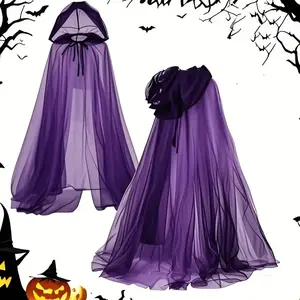 Adult Halloween Witch Cloak - Long Breathable Mesh Adjustable Hooded Cape with Sheer Panels & Back Bow Tie, Unisex Spooky Costume for Horror Parties, Themed Events & Halloween Costumes (No Batteries/Electronics)