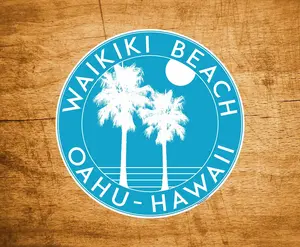 Waikiki Beach Hawaii Sticker Decal Beach Ocean Surfing Vinyl 3" x 3" Surfer Oahu
