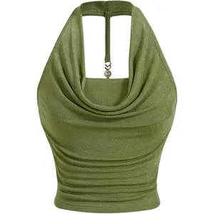 Women Cowl Neck Halter Tops Y2k Going Out Crop Tops 2000s Backless Tank Tops